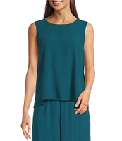 Eileen Fisher Silk Georgette Crepe Crew Neck Sleeveless Shell Tank