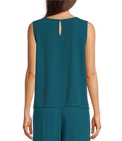 Eileen Fisher Silk Georgette Crepe Crew Neck Sleeveless Shell Tank