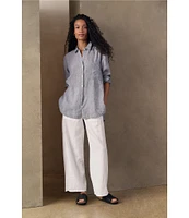Eileen Fisher Silk Georgette Crepe Elastic Waisted Wide Leg Pull-On Ankle Pants