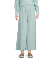 Eileen Fisher Silk Georgette Crepe Elastic Waisted Wide Leg Pull-On Ankle Pants