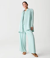 Eileen Fisher Silk Georgette Crepe Elastic Waisted Wide Leg Pull-On Ankle Pants