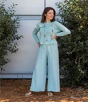 Eileen Fisher Silk Georgette Crepe Elastic Waisted Wide Leg Pull-On Ankle Pants
