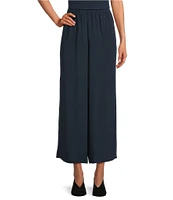 Eileen Fisher Silk Georgette Crepe Elastic Waisted Wide Leg Pull-On Ankle Pants