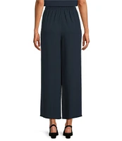 Eileen Fisher Silk Georgette Crepe Elastic Waisted Wide Leg Pull-On Ankle Pants