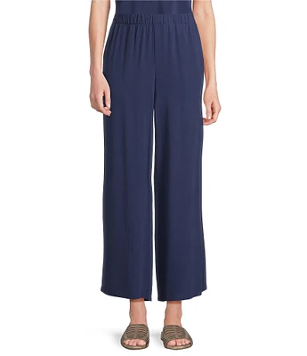 Eileen Fisher Silk Georgette Crepe Elastic Waisted Wide Leg Pull-On Ankle Pants
