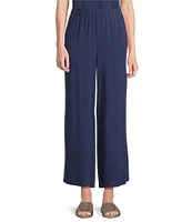 Eileen Fisher Silk Georgette Crepe Elastic Waisted Wide Leg Pull-On Ankle Pants