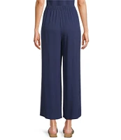 Eileen Fisher Silk Georgette Crepe Elastic Waisted Wide Leg Pull-On Ankle Pants
