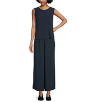 Eileen Fisher Silk Georgette Crepe Elastic Waisted Wide Leg Pull-On Ankle Pants