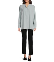 Eileen Fisher Silk Georgette Crepe Mandarin Collar Long Sleeve Button Front Shirt