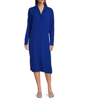 Eileen Fisher Silk Georgette Crepe Notch Collar Long Sleeve Button Front Dress