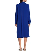 Eileen Fisher Silk Georgette Crepe Notch Collar Long Sleeve Button Front Dress