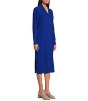 Eileen Fisher Silk Georgette Crepe Notch Collar Long Sleeve Button Front Dress