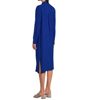Eileen Fisher Silk Georgette Crepe Notch Collar Long Sleeve Button Front Dress