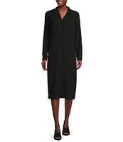 Eileen Fisher Silk Georgette Crepe Notch Collar Long Sleeve Button Front Dress