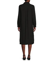 Eileen Fisher Silk Georgette Crepe Notch Collar Long Sleeve Button Front Dress