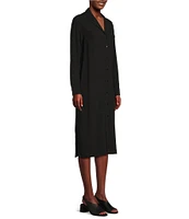 Eileen Fisher Silk Georgette Crepe Notch Collar Long Sleeve Button Front Dress