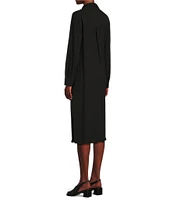 Eileen Fisher Silk Georgette Crepe Notch Collar Long Sleeve Button Front Dress
