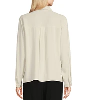 Eileen Fisher Silk Georgette Crepe Point Collar Long Sleeve Button-Front Shirt