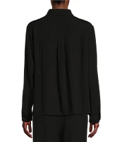 Eileen Fisher Silk Georgette Crepe Point Collar Long Sleeve Button-Front Shirt