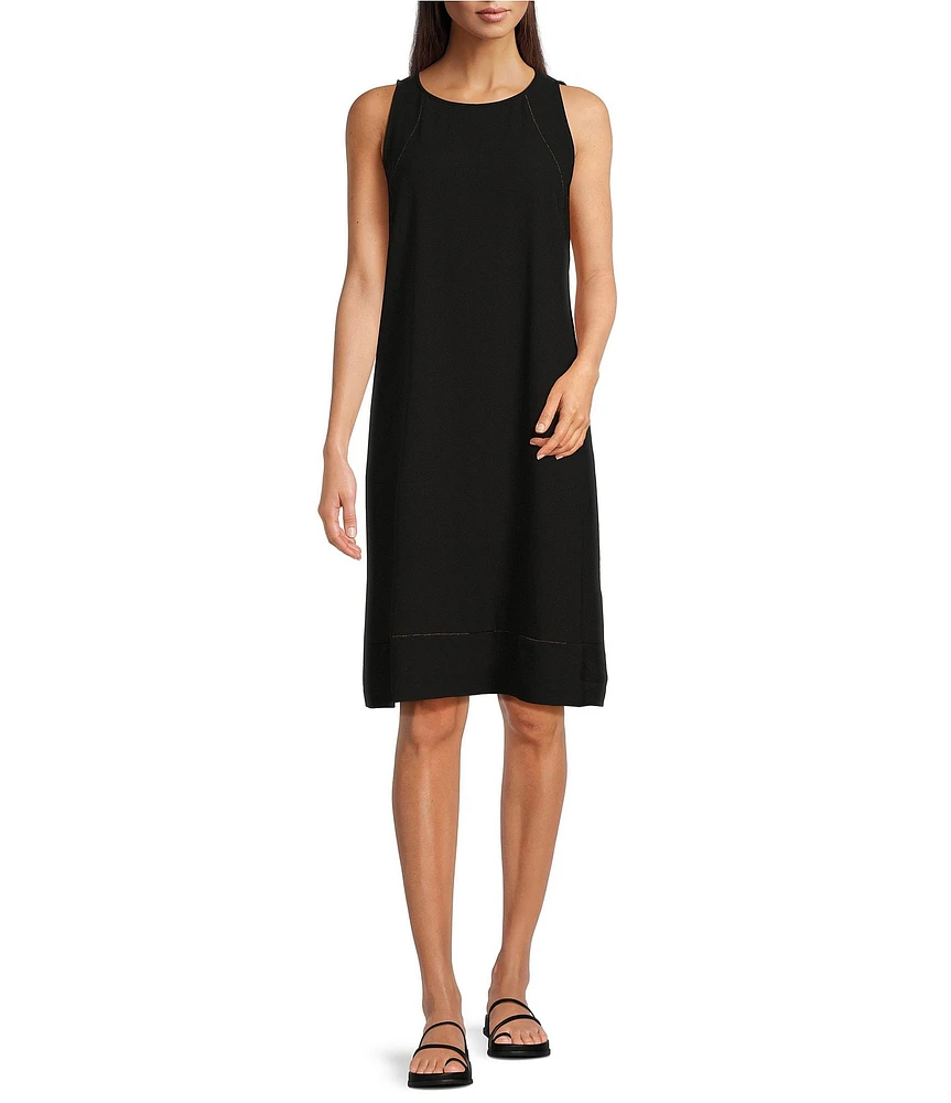 Eileen Fisher Silk Georgette Crepe Round Neck Sleeveless Dress