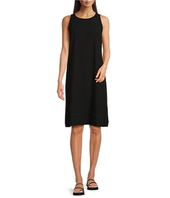 Eileen Fisher Silk Georgette Crepe Round Neck Sleeveless Dress