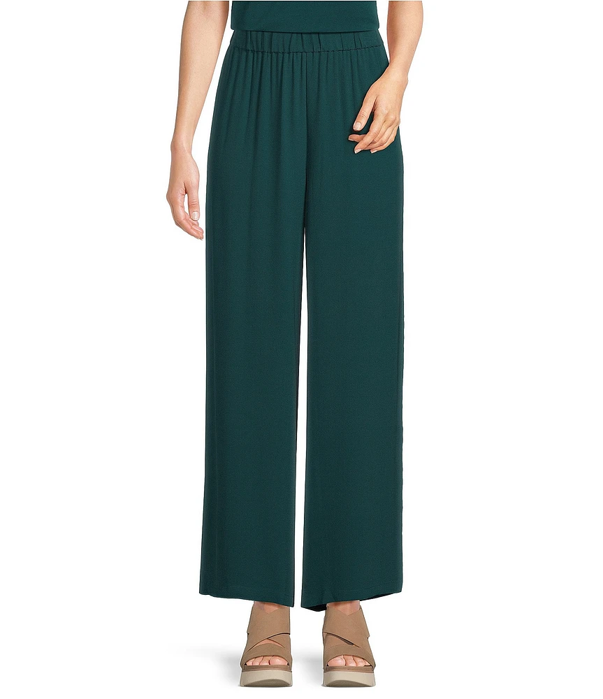 Eileen Fisher Silk Georgette Crepe Wide-Leg High Side Slit Pull-On Ankle Pants