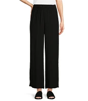 Eileen Fisher Silk Georgette Crepe Wide-Leg High Side Slit Pull-On Ankle Pants