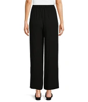 Eileen Fisher Silk Georgette Crepe Wide-Leg High Side Slit Pull-On Ankle Pants