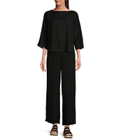 Eileen Fisher Silk Georgette Crepe Wide-Leg High Side Slit Pull-On Ankle Pants