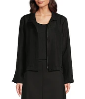 Eileen Fisher Silk Linen-Blend Stand Collar Long Sleeve Pocketed Boxy Fit Jacket