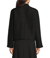Eileen Fisher Silk Linen-Blend Stand Collar Long Sleeve Pocketed Boxy Fit Jacket