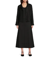 Eileen Fisher Silk Linen-Blend Stand Collar Long Sleeve Pocketed Boxy Fit Jacket