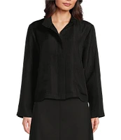 Eileen Fisher Silk Linen-Blend Stand Collar Long Sleeve Pocketed Boxy Fit Jacket