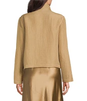 Eileen Fisher Silk Linen-Blend Stand Collar Long Sleeve Pocketed Boxy Fit Jacket