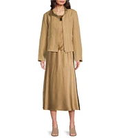 Eileen Fisher Silk Linen-Blend Stand Collar Long Sleeve Pocketed Boxy Fit Jacket