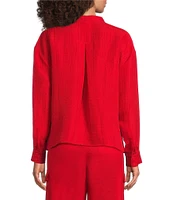 Eileen Fisher Silk Organic Linen Mandarin Collar Long Sleeve Boxy Top