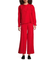 Eileen Fisher Silk Organic Linen Mandarin Collar Long Sleeve Boxy Top