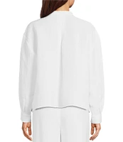 Eileen Fisher Silk Organic Linen Mandarin Collar Long Sleeve Boxy Top