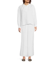 Eileen Fisher Silk Organic Linen Mandarin Collar Long Sleeve Boxy Top