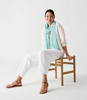 Eileen Fisher Silk Organic Linen Mandarin Collar Long Sleeve Boxy Top