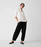 Eileen Fisher Silk Organic Linen Mandarin Collar Long Sleeve Boxy Top