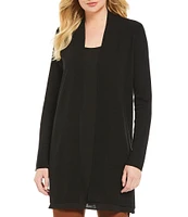 Eileen Fisher Simple Side Slit Open Front Merino Wool Cardigan