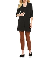 Eileen Fisher Simple Side Slit Open Front Merino Wool Cardigan