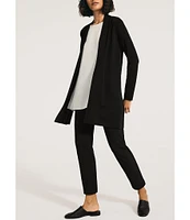 Eileen Fisher Simple Side Slit Open Front Merino Wool Cardigan