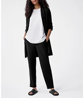 Eileen Fisher Simple Side Slit Open Front Merino Wool Cardigan