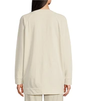Eileen Fisher Soft Organic Cotton Terry V-Neck Long Sleeve Pocketed Long Cardigan