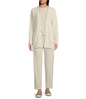 Eileen Fisher Soft Organic Cotton Terry V-Neck Long Sleeve Pocketed Long Cardigan