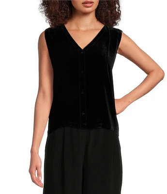 Eileen Fisher Soft Velvet V-Neck Sleeveless Button-Front Vest