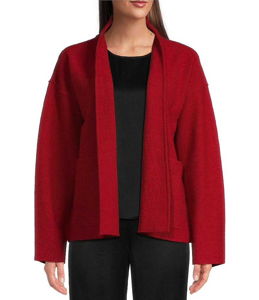 Eileen Fisher Soft Wool Stand Collar Long Sleeve Pocketed Boxy Jacket