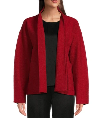 Eileen Fisher Soft Wool Stand Collar Long Sleeve Pocketed Boxy Jacket